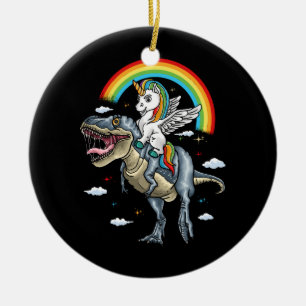 Ornamento De Cerâmica Unicorn Riding Trex Dinosaur Momicorn Rainbow For