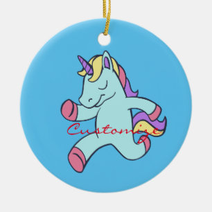 Ornamento De Cerâmica Unicórnio Azul Executando Thunder_Cove