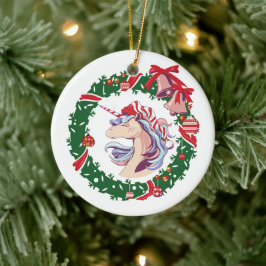 Ornamento De Cerâmica Unicórnio de Natal Mágico