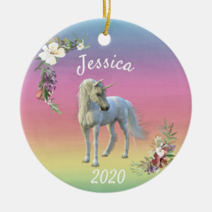 Ornamento De Cerâmica Unicórnio de Natal mágico Fantasia arco-íris