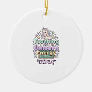 Ornamento De Cerâmica Unicórnio ensinando com tipografia ousada de energ