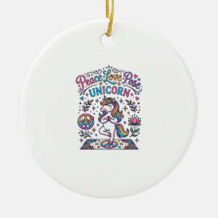 Ornamento De Cerâmica Unicórnio Paz Amor Pose Unicórnio Fundo Branco S