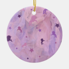 Ornamento De Cerâmica unicórnio rosa e roxo e design estrelado - garotas