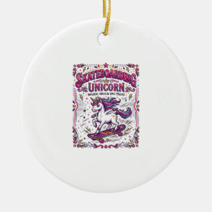 Ornamento De Cerâmica Unicórnio Skateboarding Unicórnio Elegante Fundo B