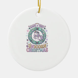 Ornamento De Cerâmica Unicórnio Tenha um Natal Muito Unicórnio Negrito T