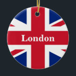 Ornamento De Cerâmica Union Jack London ~ British Flag<br><div class="desc">Bandeira do Reino Unido da Grã-Bretanha Excelente e da Irlanda Norte com o texto de Londres. Deixe como está,  personalize o texto ou faça vazio.</div>