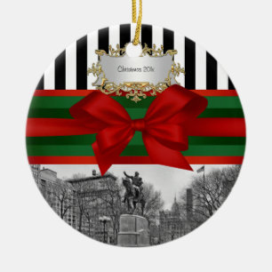 Ornamento De Cerâmica Union Square Park Winter NYC Blk Whp Xmas #2R