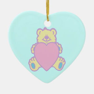 Ornamento De Cerâmica Ursa de pelúcia fofa coração de amor