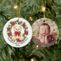Ursa Teddy Fofa Coroa Floral Primeiro Natal do Beb