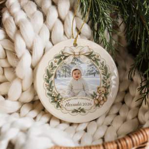 Ornamento De Cerâmica Ursinho de Natal Personalizado do Primeiro Natal d