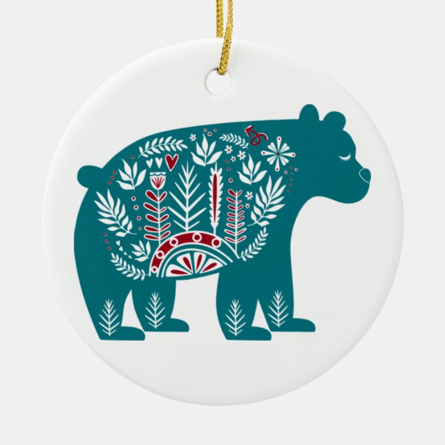 Ornamento De Cerâmica Urso Azul com Designs (Frente)