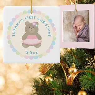 Ornamento De Cerâmica Urso Ballerina  Primeira Foto De Natal Para Bebê