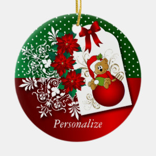 Ornamento De Cerâmica Urso bonito do Natal do feriado