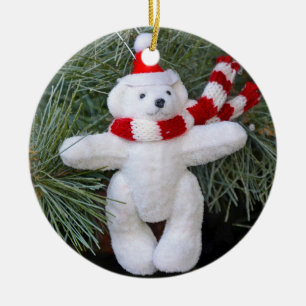 Ornamento De Cerâmica Urso branco