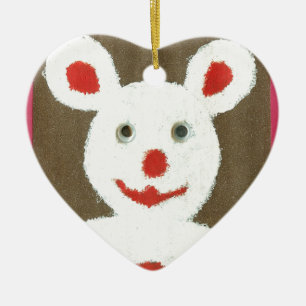 Ornamento De Cerâmica Urso Branco com Nariz Vermelho, Boca e Ouvidos (Pa