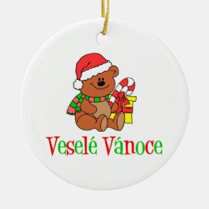 Ornamento De Cerâmica Urso checo do Natal de Vesele Vanoce