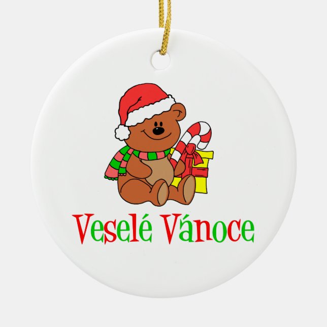 Ornamento De Cerâmica Urso checo do Natal de Vesele Vanoce (Frente)