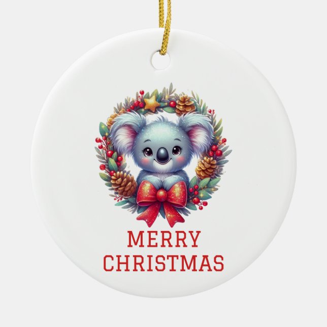 Ornamento De Cerâmica Urso Coala Fofo Natal (Frente)