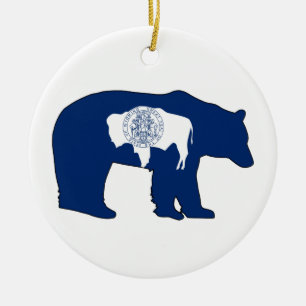 Ornamento De Cerâmica Urso da Bandeira de Wyoming