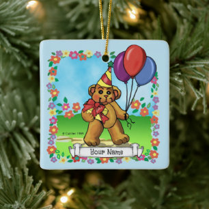 Ornamento De Cerâmica Urso de festa de aniversário
