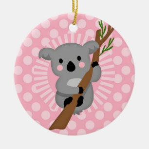 Ornamento De Cerâmica Urso de Koala bonito - menina cinzenta cor-de-rosa