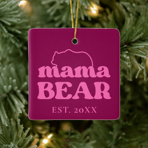 Ornamento De Cerâmica Urso de Mama Na moda rosa personalizado