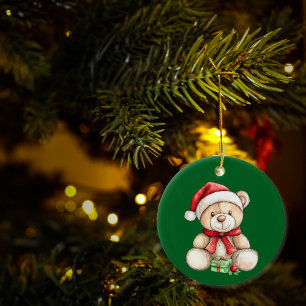 Ornamento De Cerâmica Urso de Natal Adorável Personalizado
