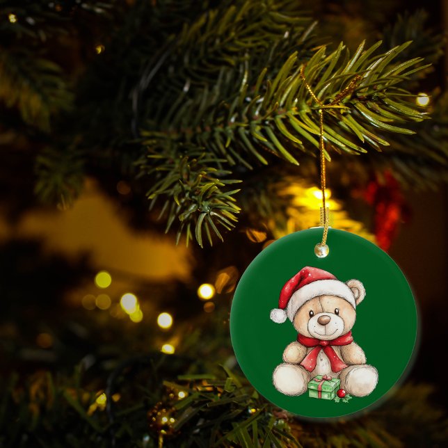 Ornamento De Cerâmica Urso de Natal Adorável Personalizado (Criador carregado)