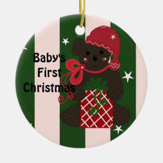 Ornamento De Cerâmica Urso de Natal do Primeiro Natal do Bebê