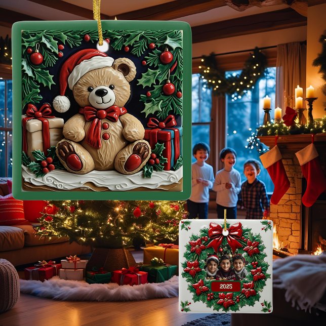 Ornamento De Cerâmica Urso de Natal e Presentes Personalizáveis (Criador carregado)