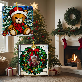 Ornamento De Cerâmica Urso de Natal em Falso Vidro Pintado