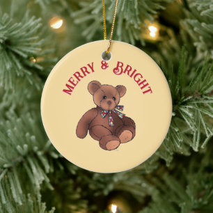 Ornamento De Cerâmica Urso de Natal Fofo Festa Alegre e Brilhante