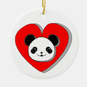 Ornamento De Cerâmica Urso De Panda Bonito E Desenho De Coração Vermelho