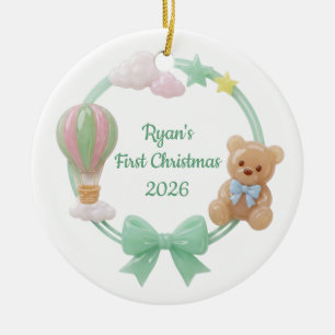 Ornamento De Cerâmica Urso de pelúcia em balão de pastel Natal de bebê