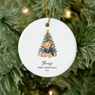 Ornamento De Cerâmica Urso de Pelúcia Menino Natal