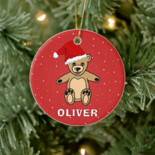 Ornamento De Cerâmica Urso de Teddy Bonito com o Nome do Pai Natal