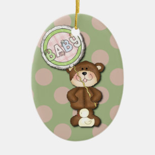 Ornamento De Cerâmica Urso de Teddy Rosa e Verde