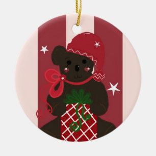Ornamento De Cerâmica Urso de ursinho do feriado em um fundo listrado