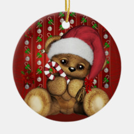 Ornamento De Cerâmica Urso de ursinho do papai noel com bastão de doces