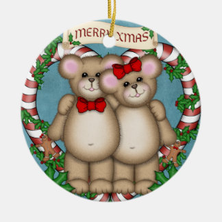 Ornamento De Cerâmica Urso do casal do Natal