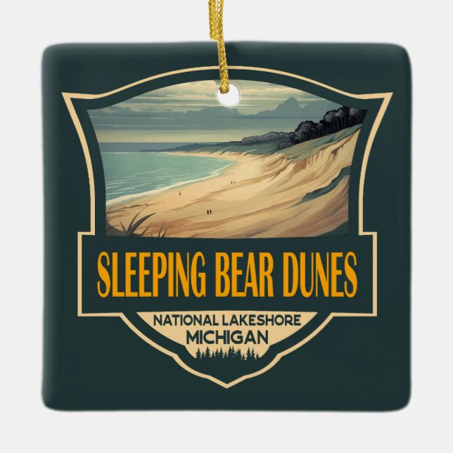 Ornamento De Cerâmica Urso Dormente Duna Lakeshore Nacional Emblem (Frente)