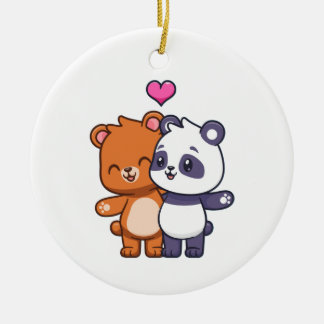 Ornamento De Cerâmica Urso e Panda Melhores Amigos se Abraçam