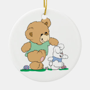 Ornamento De Cerâmica Urso Fofo e Coelho da Páscoa