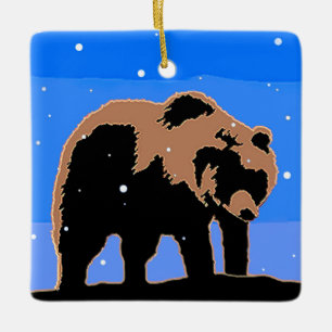 Ornamento De Cerâmica Urso Grizzly no inverno - Arte original sobre a vi