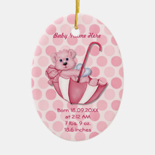 Ornamento De Cerâmica Urso Guarda-chuvas - Rosa - Personalizar