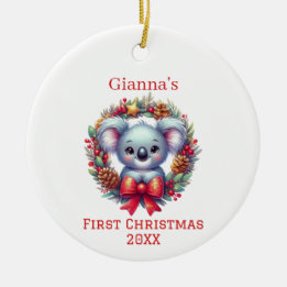 Ornamento De Cerâmica Urso Koala Personalizado Primeiro Natal