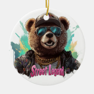 Ornamento De Cerâmica Urso Lenda de Rua - Design Gráfico Legal