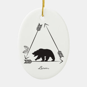 Ornamento De Cerâmica Urso Nativo Americano Personalizado na Flecha de N