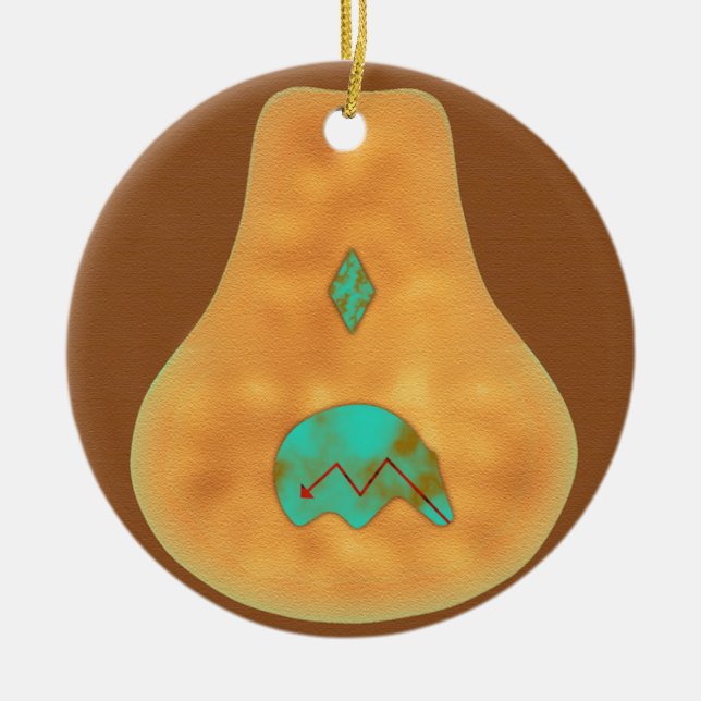 Ornamento De Cerâmica Urso Nativo Americano Turquoise Zuni (Frente)