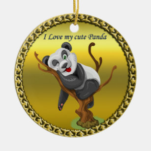 Ornamento De Cerâmica Urso panda bonitinho adormecido numa árvore